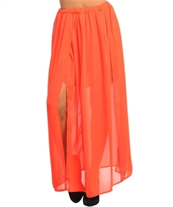 Red Long Chiffon Skirt