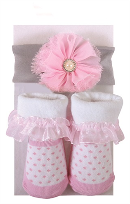 Pink Pearl Headband & Pink Dot Sock Set