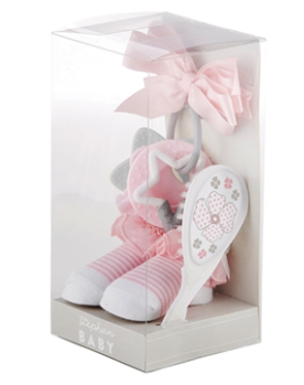 Baby Girl Sock, Hair Brush, Rattle Gift Set