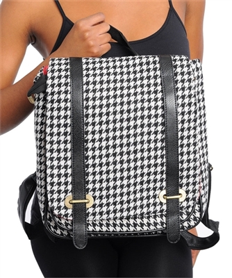 Canvas Houndtooth Pattern Backpack