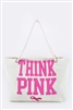 Breast Cancer Awareness Think Pink Ribbon Canvas Tote Bag