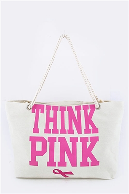 Breast Cancer Awareness Think Pink Ribbon Canvas Tote Bag