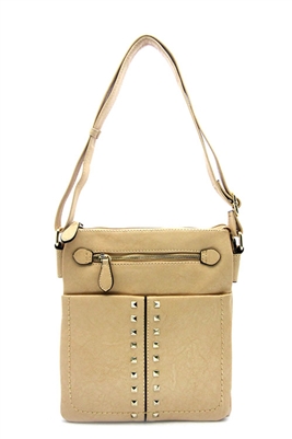 Beige Studded Messenger Bag