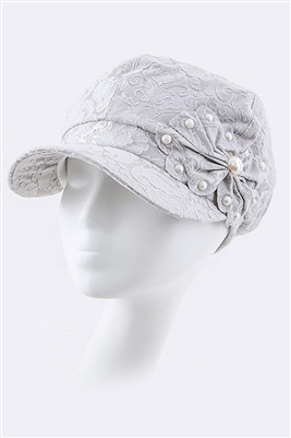 White Pearls and Bow Fashion Hat