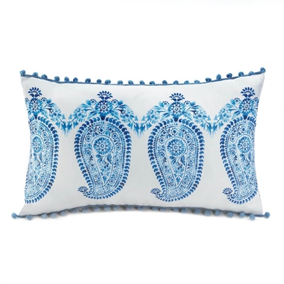 Blue Paisley Tassled Pillow