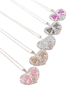 Rhinestone Heart Pendant Silver Chain Necklace