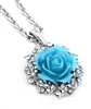 Silver Turquoise Flower with Rhinestone Pendant Necklace