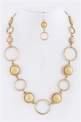 Beige and Gold Round Circle Necklace Set