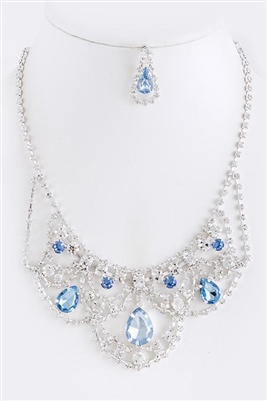 Blue Classic crystal bib necklace set