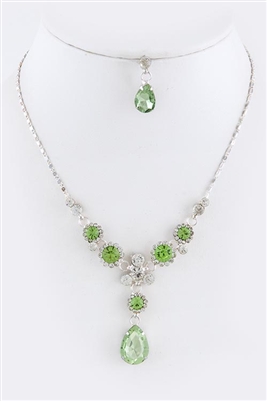 Green Teardrop floral necklace and earring set