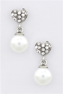 Silver/Pearl dangle heart earrings