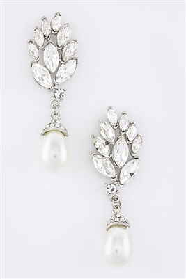 Silver Crystal pearl dangle earrings