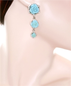 Fashion Silver Turquoise Flower with Rhinestone Earring
