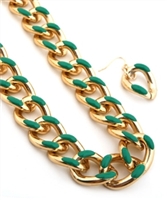 Fashion Gold Emerald Green Chain Necklace Set