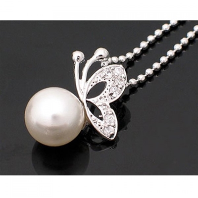 Fashion Butterfly Pearl Accent Necklace