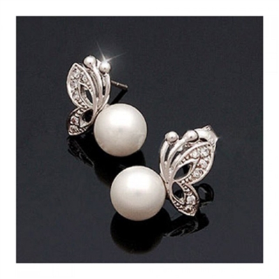 Fashion Butterfly Pearl Accent Earrings