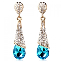 Blue Rhinestone Gem Drop Earrings