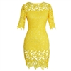 Yellow Round Neck 1/2 Sleeve Lace Dress