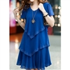 Blue V-Neck Short Sleeve Multi-Layered Dress