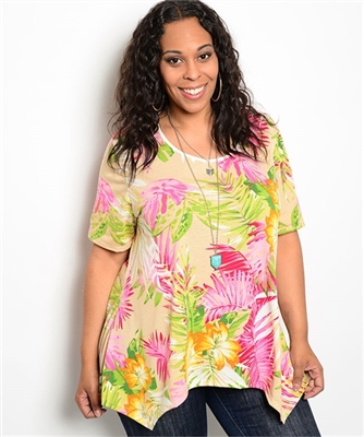 Sand Tropical Floral Top