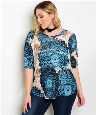 Turquoise Cream Plus Size Blouse