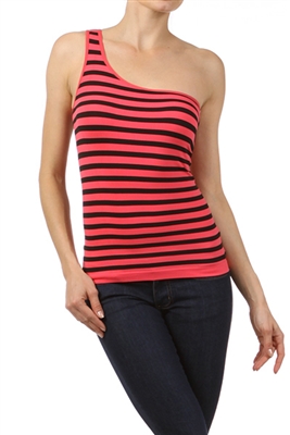 Red/Black Striped Fitted One Shoulder Top