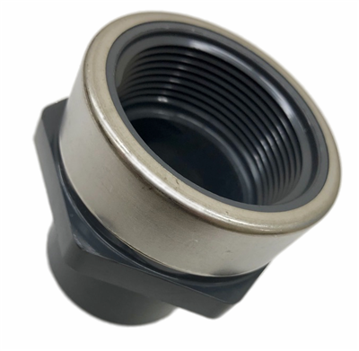 3/4" PVC SCHEDULE 80 FEMALE ADAPTER SPIGOT x FEMALE PIPE THREAD STAINLESS STEEL REINFORCED FITTING