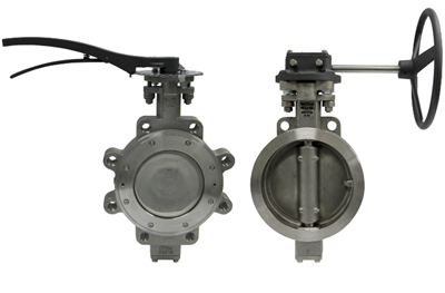 8" HIGH PERFORMANCE BUTTERFLY VALVE WAFER STYLE CLASS 150 WCB BODY CF8M DISC GRAPHITE METAL SEATED GEAR OPERATOR