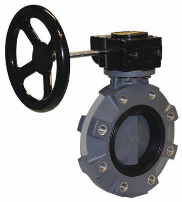 2 1/2" BUTTERFLY VALVE WITH PVC BODY LUGGED PVC DISC NITRILE LINER AND SEALS HANDWHEEL GEAR OPERATED FITTING