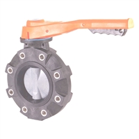 2" BUTTERFLY VALVE WITH CPVC BODY LUGGED CPVC DISC EPDM LINER AND SEALS HAND LEVER OPERATED FITTING