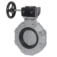 2" BUTTERFLY VALVE WITH CPVC BODY LUGGED CPVC DISC VITON LINER FPM SEALS HANDWHEEL GEAR OPERATED FITTING
