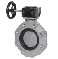 6" BUTTERFLY VALVE WITH CPVC BODY LUGGED CPVC DISC NITRILE LINER AND SEALS HANDWHEEL GEAR OPERATED FITTING