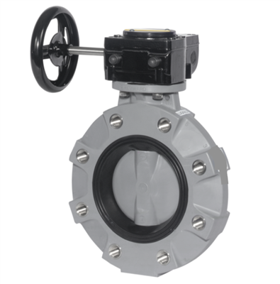 10" BUTTERFLY VALVE WITH CPVC BODY LUGGED CPVC DISC EPDM LINER AND SEALS HANDWHEEL GEAR OPERATED FITTING