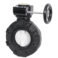 4" BUTTERFLY VALVE WITH GLASS FIBER POLYPROPYLENE BODY POLYPROPYLENE DISC VITON LINER FPM SEALS HANDWHEEL GEAR OPERATED FITTING