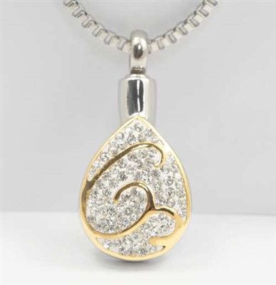 Gold And Silver Teardrop Cremation Pendant (Chain Sold Separately)