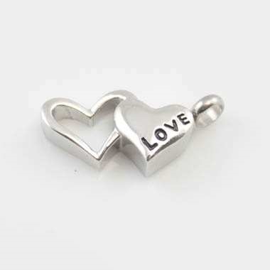 "Love" On Open And Closed Heart Cremation Pendant (Chain Sold Separately)
