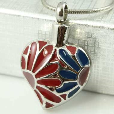 Blue and Red Floral Heart Cremation Pendant (Chain Sold Separately)