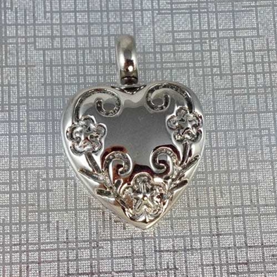 Flowers Carved Into Heart Cremation Pendant (Chain Sold Separately)