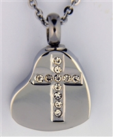 Rhinestone Cross On Heart Cremation Pendant (Chain Sold Separately)