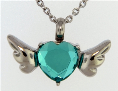 Blue Heart With Wings Cremation Pendant (Chain Sold Separately)
