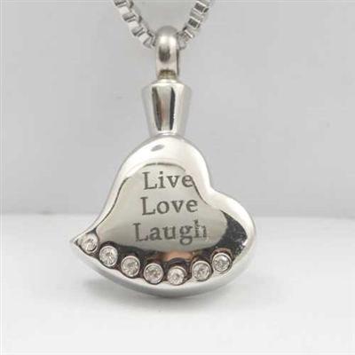"Live Love Laugh" Heart Cremation Pendant (Chain Sold Separately)