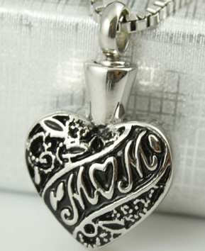 Black And Silver Mom Heart Cremation Pendant (Chain Sold Separately)