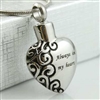 Always In My Heart With Scroll Design Cremation Jewelry Pendant (Chain Sold Separately)