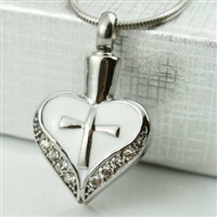 Cross On White Heart Cremation Pendant (Chain Sold Separately)