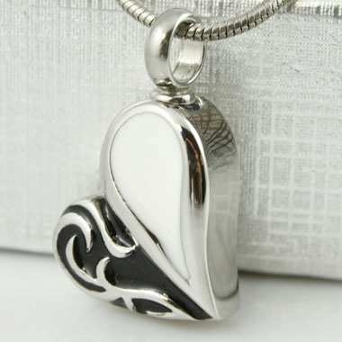 Black and White Heart Cremation Pendant (Chain Sold Separately)