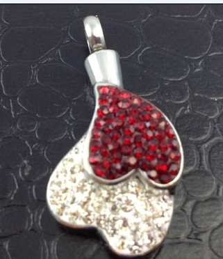 Red and White Dripping Heart Cremation Pendant (Chain Sold Separately)