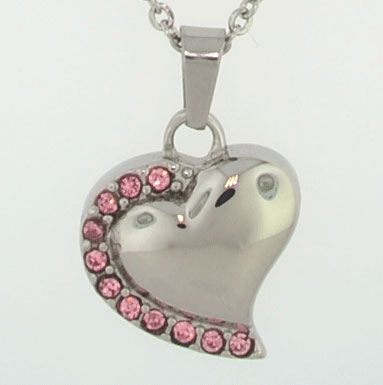 Heart With Pink Stones Cremation Pendant (Chain Sold Separately)