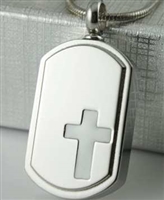 White Cross On Dog Tag Cremation Pendant (Chain Sold Separately)