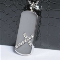 Rhinestone Cross On Dog Tag Cremation Pendant (Chain Sold Separately)