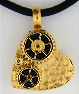 Gold Heart With Gears Cremation Pendant (Chain Sold Separately)